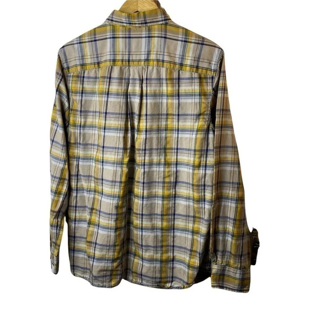 The North Face Yellow/Blue Plaid Long Sleeve Button Down Shirt Sz L